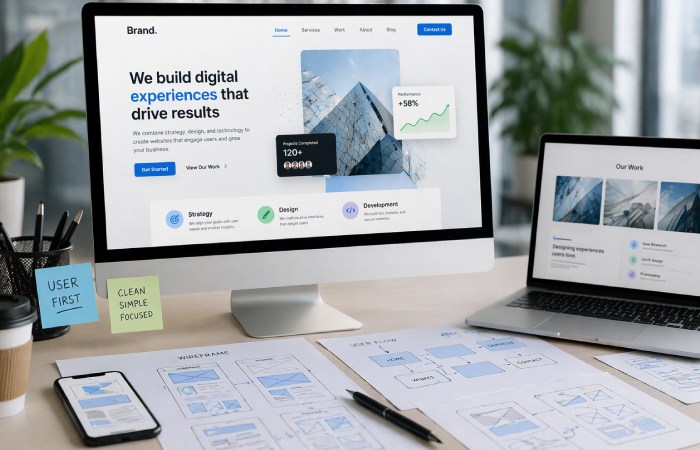 modern responsive website displayed on laptop and mobile devices