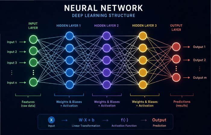 layered neural network structure representing deep learning model