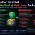 Terminal showing pip install output comparing a verified PyPI package versus an unknown package source