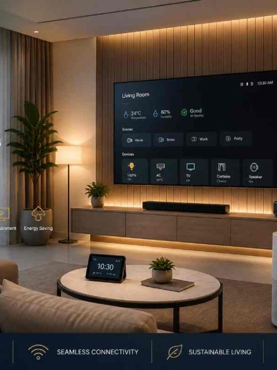 Indian home with smart lighting and voice assistant controlled via smartphone app
